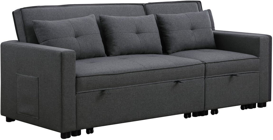 Zoey Dark Gray Linen Convertible Sleeper Sofa with Side Pocket by 