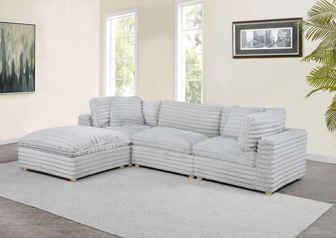 The appearance of Zoie 4 Piece Corduroy Fabric Modular Sectional in Light Gray designed by Best Quality Furniture in the glam interior design. This light gray piece of furniture  was selected by 1StopBedrooms from Zoie Collection to add a touch of cosiness and style into your home. Sku: SE08-CC;SE08-AC;SE08-OT. Material: Corduroy.