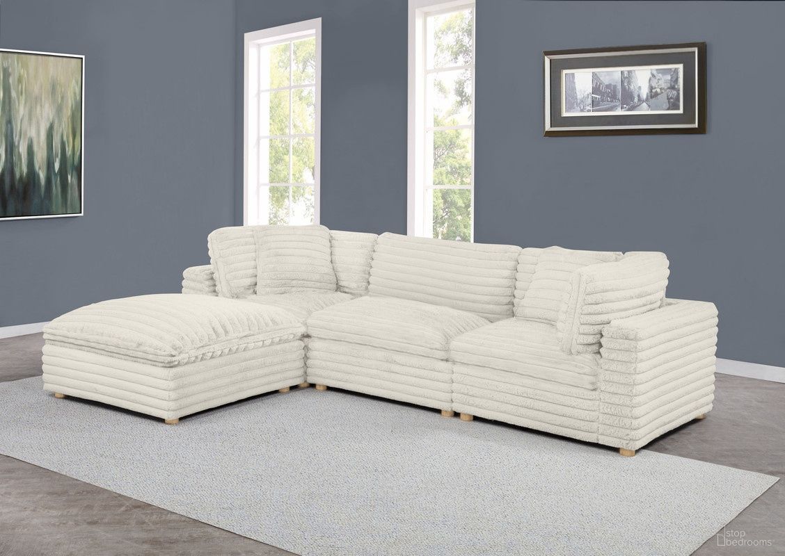 The appearance of Zoie 4 Piece Corduroy Velvet Modular Sectional in Beige designed by Best Quality Furniture in the glam interior design. This beige piece of furniture was selected by 1StopBedrooms from Zoie Collection to add a touch of cosiness and style into your home. Sku: SE10-CC;SE10-AC;SE10-OT. Material: Corduroy.