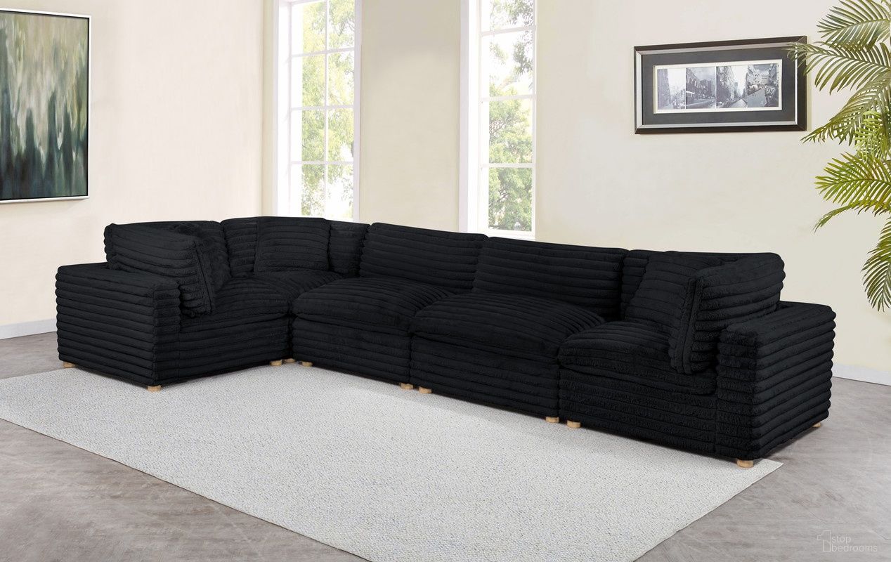 Zoie 5 Piece Corduroy Velvet Modular Sectional in Black