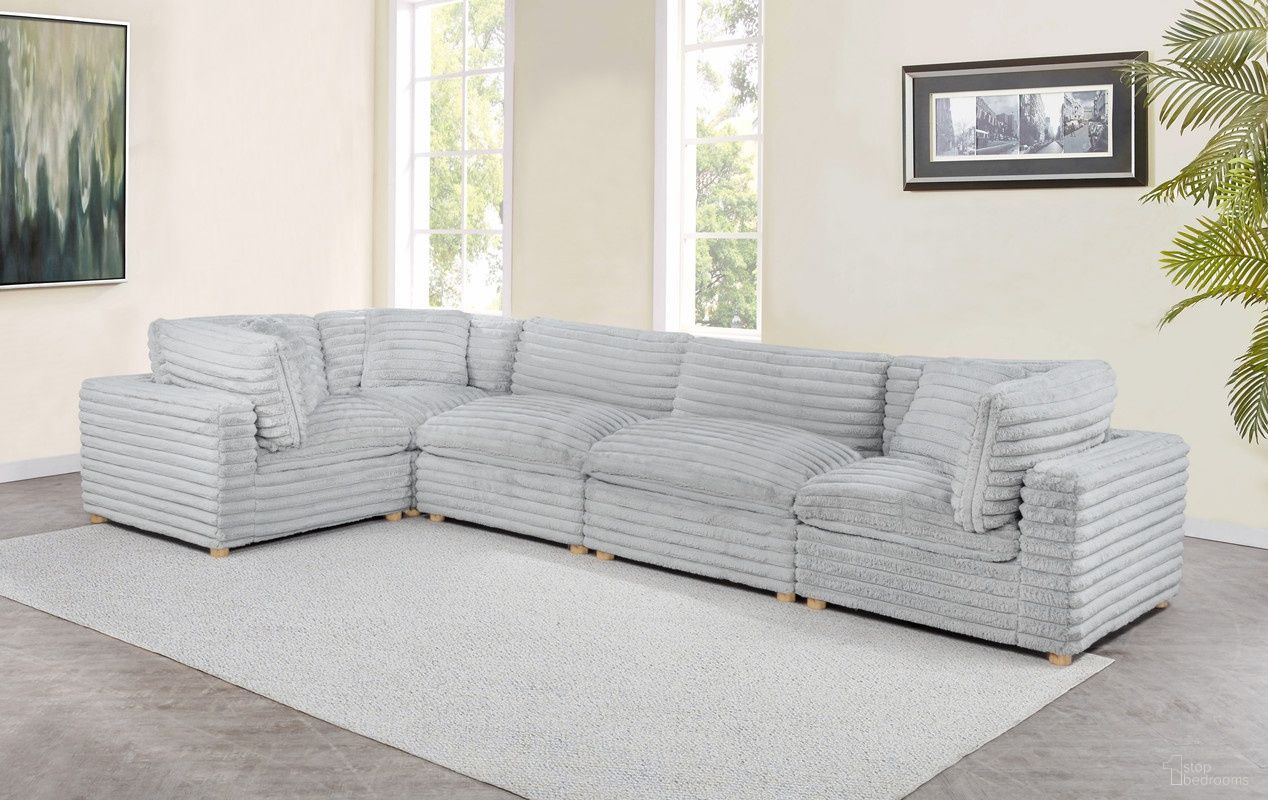 Zoie 5 Piece Corduroy Velvet Modular Sectional in Light Gray