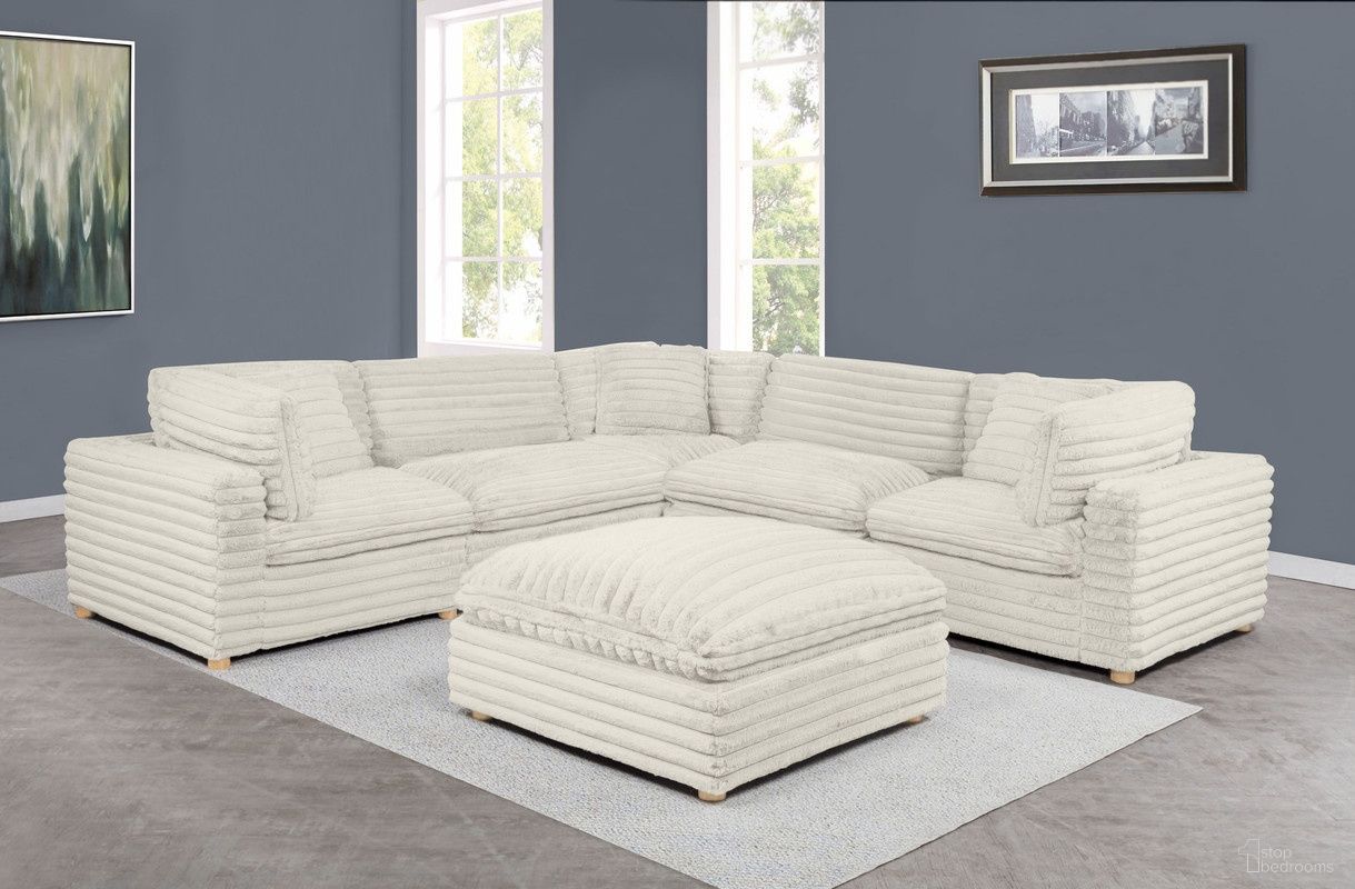 The appearance of Zoie 6 Piece Corduroy Velvet Modular Sectional in Beige designed by Best Quality Furniture in the glam interior design. This beige piece of furniture was selected by 1StopBedrooms from Zoie Collection to add a touch of cosiness and style into your home. Sku: SE10-CC;SE10-AC;SE10-OT. Material: Corduroy.
