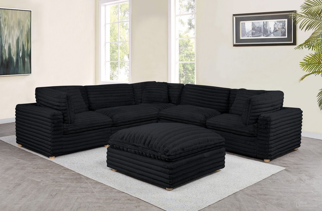 The appearance of Zoie 6 Piece Corduroy Velvet Modular Sectional in Black designed by Best Quality Furniture in the glam interior design. This black piece of furniture  was selected by 1StopBedrooms from Zoie Collection to add a touch of cosiness and style into your home. Sku: SE09-CC;SE09-AC;SE09-OT. Material: Corduroy.