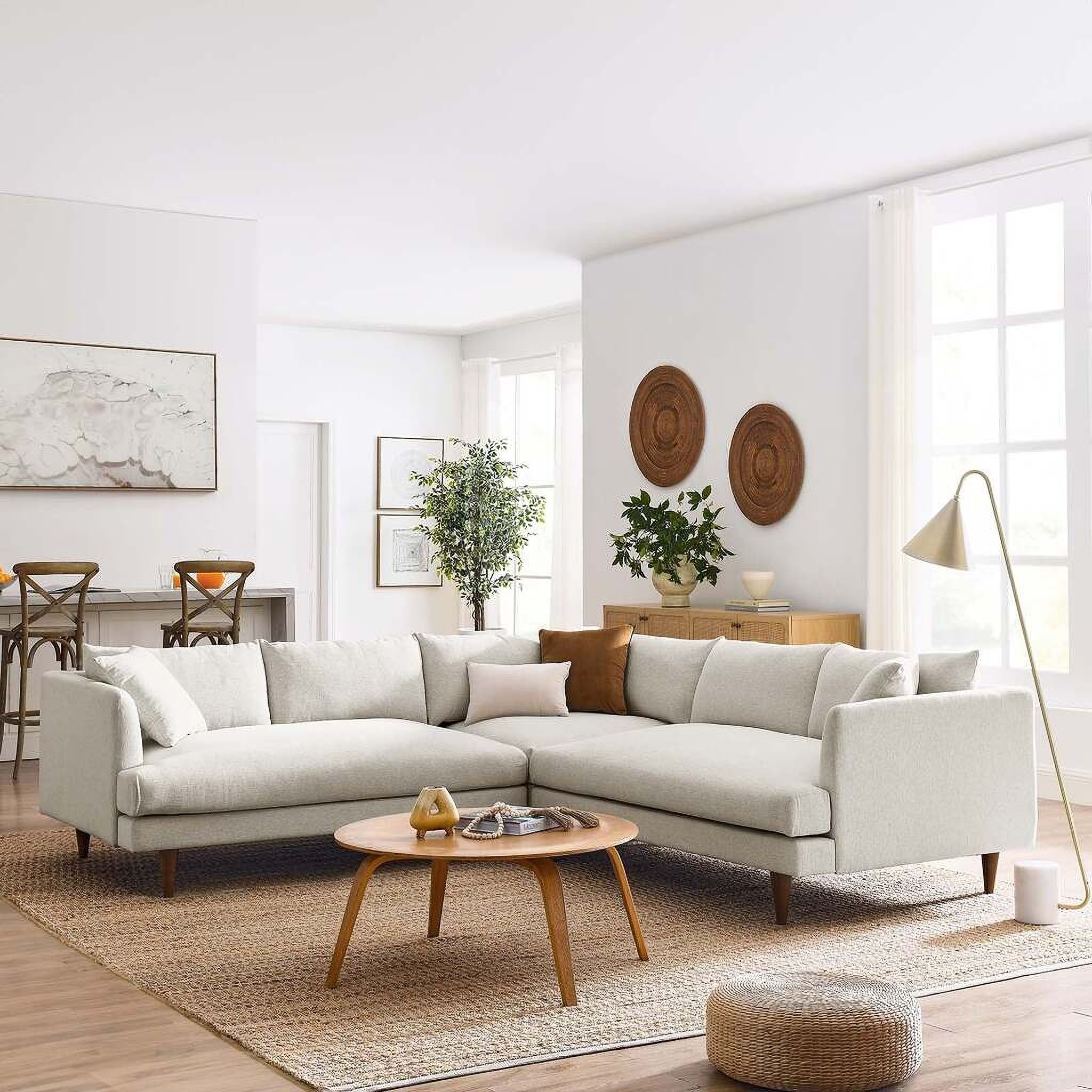 Zoya Down Filled Overstuffed 3 Piece Sectional Sofa In Ivory