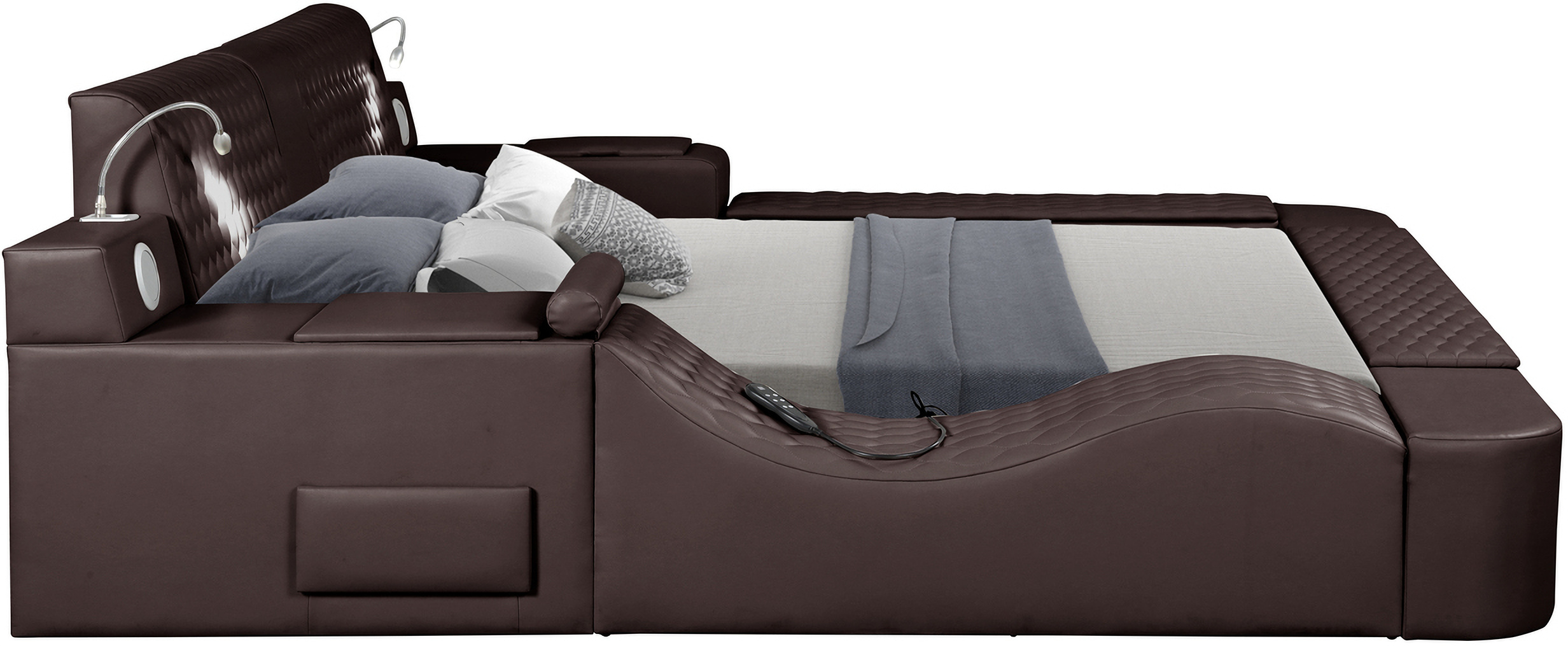 Zoya Multifunction King Bed with USB and Remote Controlled Massage In Brown