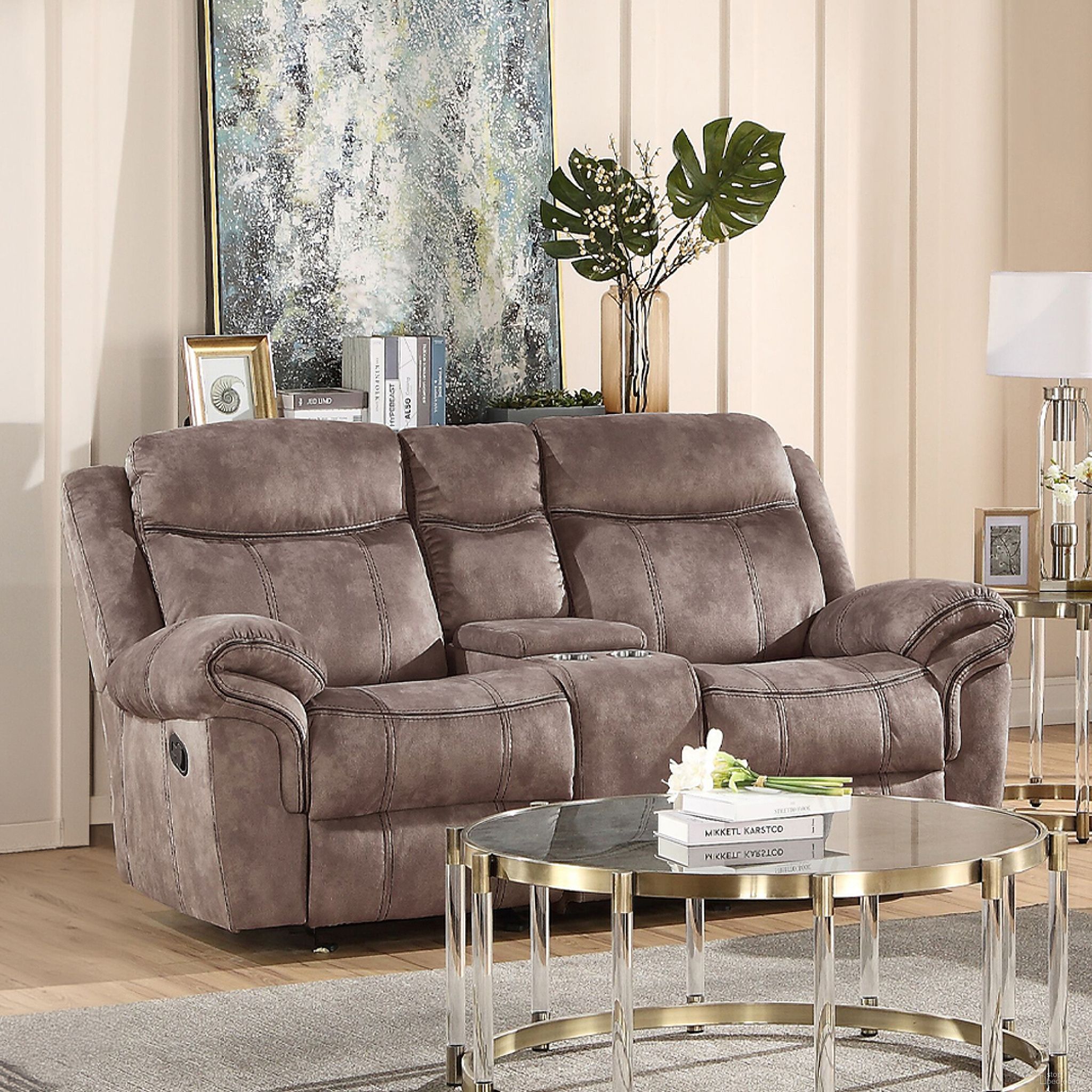 The appearance of Zubaida Chocolate Reclining Sofa designed by ACME in the modern / contemporary interior design. This chocolate piece of furniture was selected by 1StopBedrooms from Zubaida Collection to add a touch of cosiness and style into your home. Sku: 55020. Material: Metal.