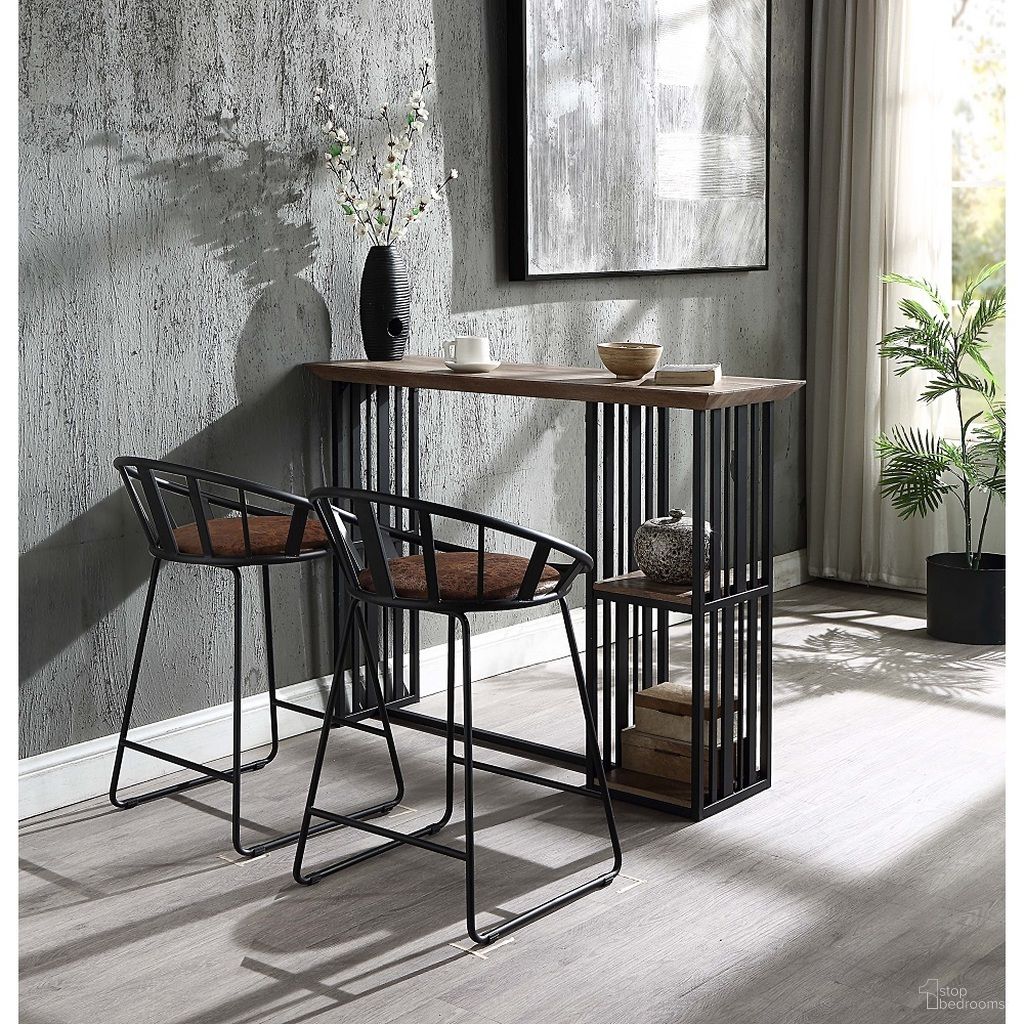 The appearance of Zudora Counter Height Dining Set In Black designed by ACME in the industrial interior design. This black piece of furniture  was selected by 1StopBedrooms from Zudora Collection to add a touch of cosiness and style into your home. Sku: DN01755;DN01756. Table Base Style: Trestle. Material: Wood. Table Top Shape: Rectangular. Size: 16" x 47".