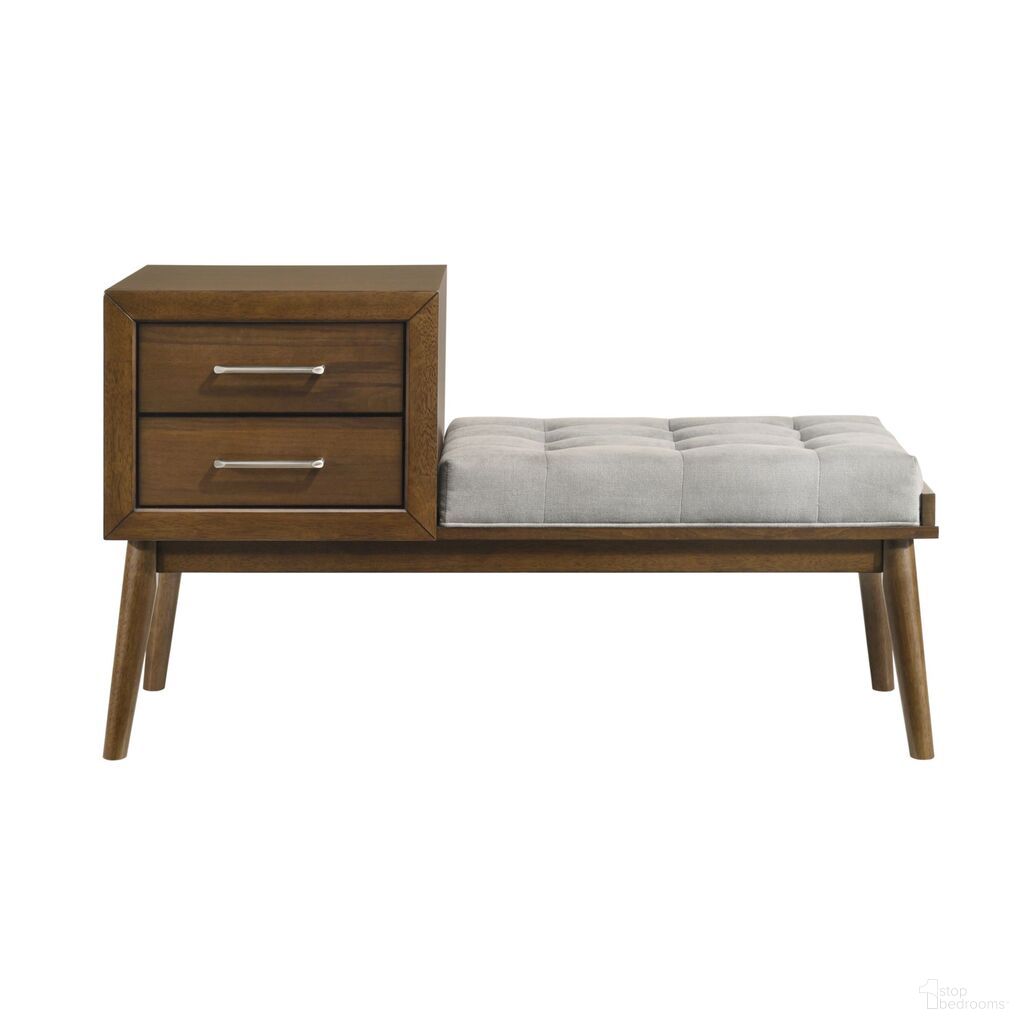 The appearance of Zuma Bench with Fabric In Grey and Walnut designed by Picket House in the transitional interior design. This grey and walnut piece of furniture was selected by 1StopBedrooms from Zuma Collection to add a touch of cosiness and style into your home. Sku: LA-4650-5-BN. Material: Walnut.