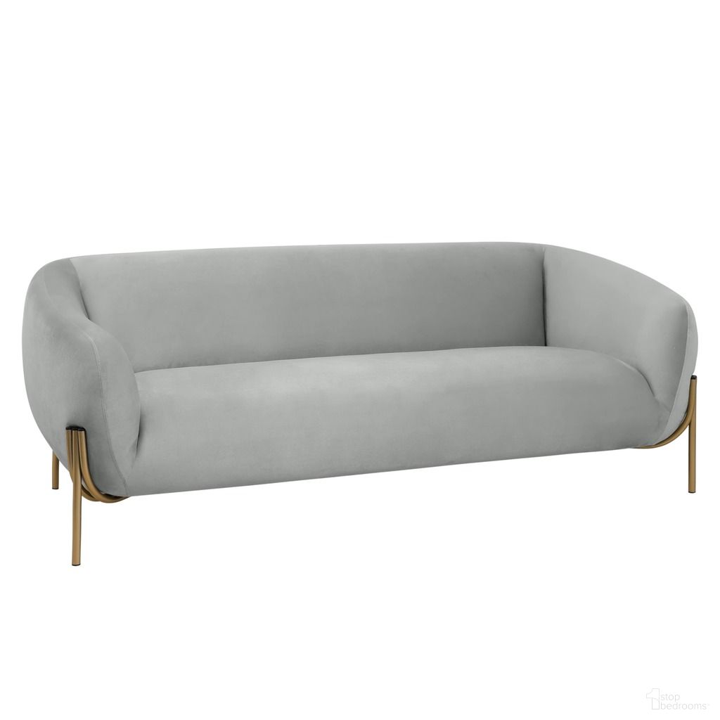The appearance of Zuno Three-Seater Upholstered Sofa with Velvet Wide Couch and Powder-Coated Gold Iron Legs Padded Seat In Light Grey designed by LeisureMod in the modern / contemporary interior design. This light grey piece of furniture  was selected by 1StopBedrooms from Zuno Collection to add a touch of cosiness and style into your home. Sku: ZS78V-LGR. Material: Velvet.