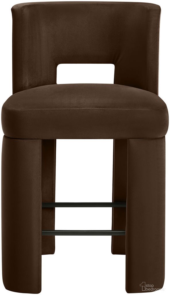 Zuno Velvet Performance Fabric Upholstered Counter Stool Set of 2 In Brown