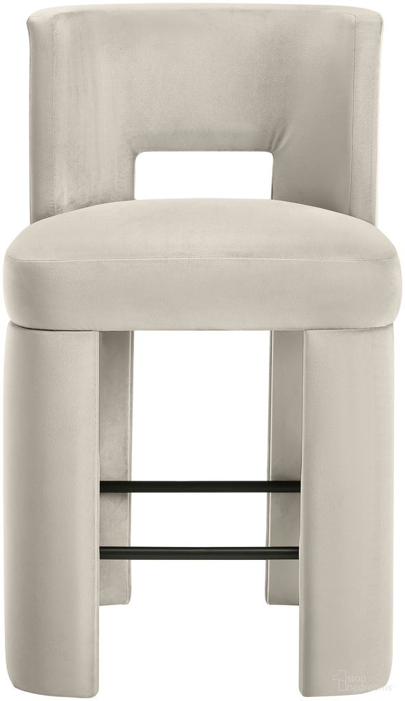The appearance of Zuno Velvet Performance Fabric Upholstered Counter Stool Set of 2 In Cream designed by Meridian in the modern / contemporary interior design. This cream piece of furniture was selected by 1StopBedrooms from Zuno Collection to add a touch of cosiness and style into your home. Sku: 947Cream-C. Material: Velvet.
