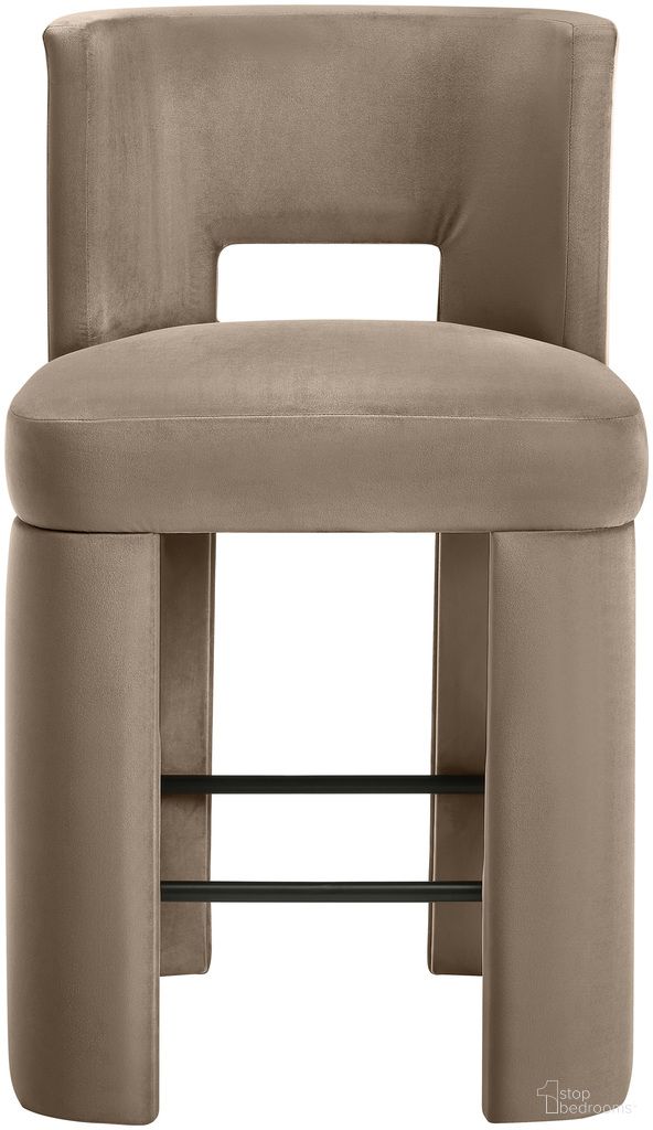 The appearance of Zuno Velvet Performance Fabric Upholstered Counter Stool Set of 2 In Taupe designed by Meridian in the modern / contemporary interior design. This taupe piece of furniture  was selected by 1StopBedrooms from Zuno Collection to add a touch of cosiness and style into your home. Sku: 947Taupe-C. Material: Velvet.