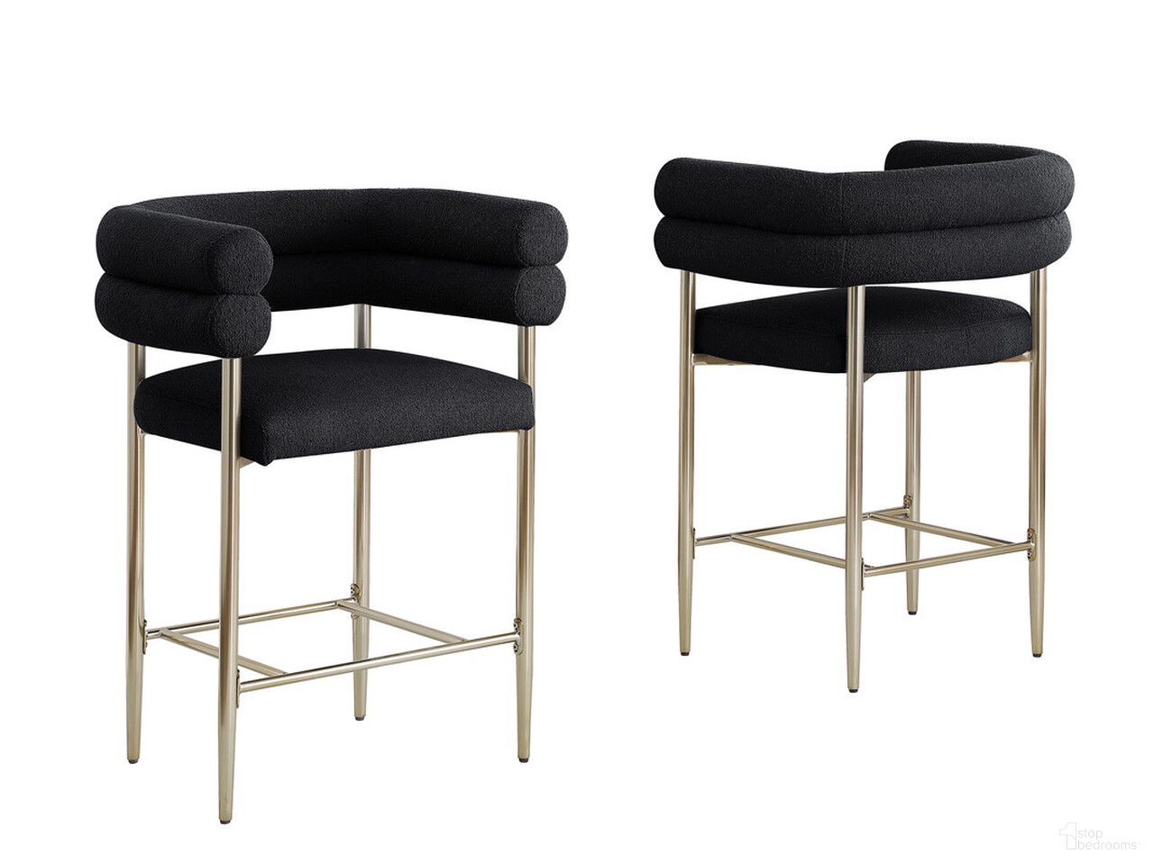 The appearance of Zuria Teddy Fur Fabric Counter Chairs Set of 2 In Black and Gold Chrome designed by Best Quality Furniture in the modern / contemporary interior design. This black and gold piece of furniture  was selected by 1StopBedrooms from Zuria Collection to add a touch of cosiness and style into your home. Sku: CH05. Material: Chrome.