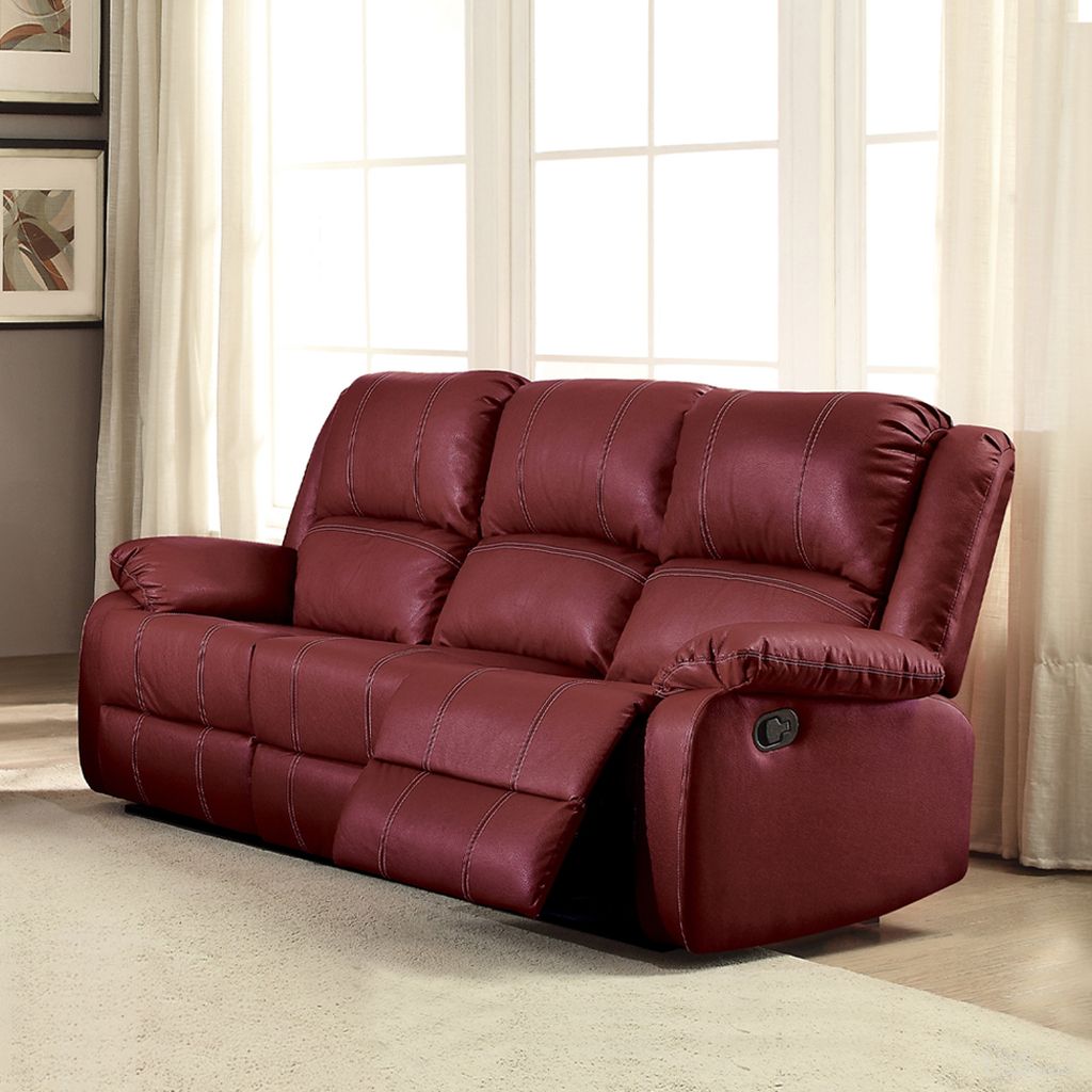 The appearance of Zuriel Motion Sofa In Red designed by ACME in the modern / contemporary interior design. This red piece of furniture  was selected by 1StopBedrooms from Zuriel Collection to add a touch of cosiness and style into your home. Sku: LV52150. Material: PU.