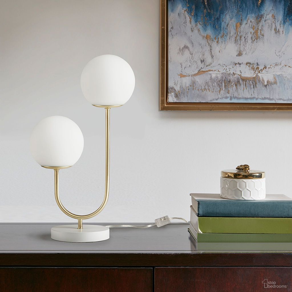 Zusa Metal 2-Light Globe Table Lamp In Gold and White