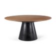 48 Inch Rounded Solid Wood and Iron Pedestal Base Dining Table In Brown and Gold