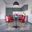 5 Piece Dining Set with 35 Inch Round Dining Table In Black Iron and 4 Abs Plastic Side Chair In Chrome and Transparent Red