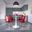 5-Piece Dining Set with 35 Inch Round Dining Table In White Iron and 4 Abs Plastic Side Chair In Chrome and Transparent Red