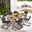 Abacus 7-Piece Rectangular Outdoor Patio Aluminum Dining Table Set with Rattan Armchairs In Slate and Natural