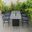 Chelsea Aluminum Outdoor Dining Set with 1 Bar Height Fire Pit Table and 4 Bar Chair In Black with Blue Cushions