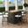 Chelsea Aluminum Outdoor Dining Set with 1 Bar Height Fire Pit Table and 6 Bar Chair In Black with Beige Cushions