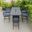 Chelsea Aluminum Outdoor Dining Set with 1 Bar Height Fire Pit Table and 6 Bar Chair In Black with Blue Cushions