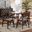 Eiko Fabric Upholstered and Wood 5-Piece Dining Set In Light Grey and Walnut