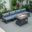 LeisureMod Chelsea 5-Piece Middle Patio Chairs and Fire Pit Table Set Black Aluminum With Cushions In Blue