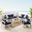 Shore Sunbrella Fabric Outdoor Patio Aluminum 7 Piece Set In Silver Navy