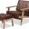 Sigrid Mid-Century Modern Dark Brown Faux Leather Effect Fabric Upholstered Antique Oak Finished 2-Piece Wood Armchair And Ottoman Set