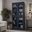 Solid Wood 6-Shelf Bookcase With Clear Glass Doors And Adjustable Shelves In Navy Blue
