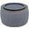 26 Inch Fabric and Wood Reversible Tray Top Round Storage Ottoman In Dark Gray and Natural