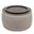 26 Inch Fabric and Wood Reversible Tray Top Round Storage Ottoman In Grey and Natural