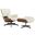 27 Inch Tufted Genuine Leather Swivel Lounge Chair with Ottoman In Off White and Light Brown