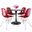 5 Piece Dining Set with 35 Inch Round Dining Table In Black Iron and 4 Abs Plastic Side Chair In Chrome and Transparent Red
