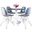 5-Piece Dining Set with 35 Inch Round Dining Table In White Iron and 4 Abs Plastic Side Chair In Chrome and Clear