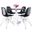 5-Piece Dining Set with 35 Inch Round Dining Table In White Iron and 4 Abs Plastic Side Chair In Chrome and Transparent Black