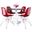5-Piece Dining Set with 35 Inch Round Dining Table In White Iron and 4 Abs Plastic Side Chair In Chrome and Transparent Red