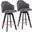 Ahoy 26 Inch Fixed-Height Counter Stool Set of 2 with Black Wood Legs and Round Chrome Metal Footrest with Grey Fabric Seat