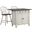 Andrews Drawers and Cabinet Drop Leaf Kitchen Island with Counter Height Stools with Arms In Antique White and Chestnut
