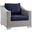 Conway Outdoor Patio Wicker Rattan Arm Chair In Light Gray/Navy