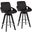 Cosmo Fixed-Height Swivel Counter Stool Set of 2 in Black Wood with Round Chrome Metal Footrest and Black Faux Leather Seat