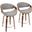 Curvini Mid-Century Modern Counter Stool In Walnut Wood And Light Grey Fabric - Set Of 2