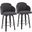Dahlia Counter Stool Set of 2 in Black Wood and Grey Fabric with Round Chrome Footrest