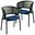 Ervilla Dining Armchair In Black Steel Frame with Black Wicker Back and Navy Blue Seat Set of 2