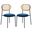 Euston Modern Wicker Dining Chair Set of 2 with Velvet Round Seat In Navy Blue