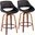 Fabrico Fixed-Height Counter Stool Set of 2 in Walnut Wood with Round Black Footrest and Black Faux Leather