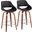 Fabrico Fixed-Height Counter Stool Set of 2 in Walnut Wood with Round Chrome Footrest and Black Faux Leather