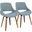 Fabrico Mid-Century Modern Dining/Accent Chair In Walnut And Blue Noise Fabric - Set Of 2