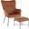 Izzy Industrial Lounge Chair And Ottoman Set In Black Metal And Camel Faux Leather